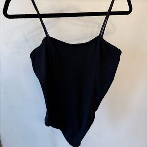 Black Women's Ribbed Spaghetti Strap Bodysuit